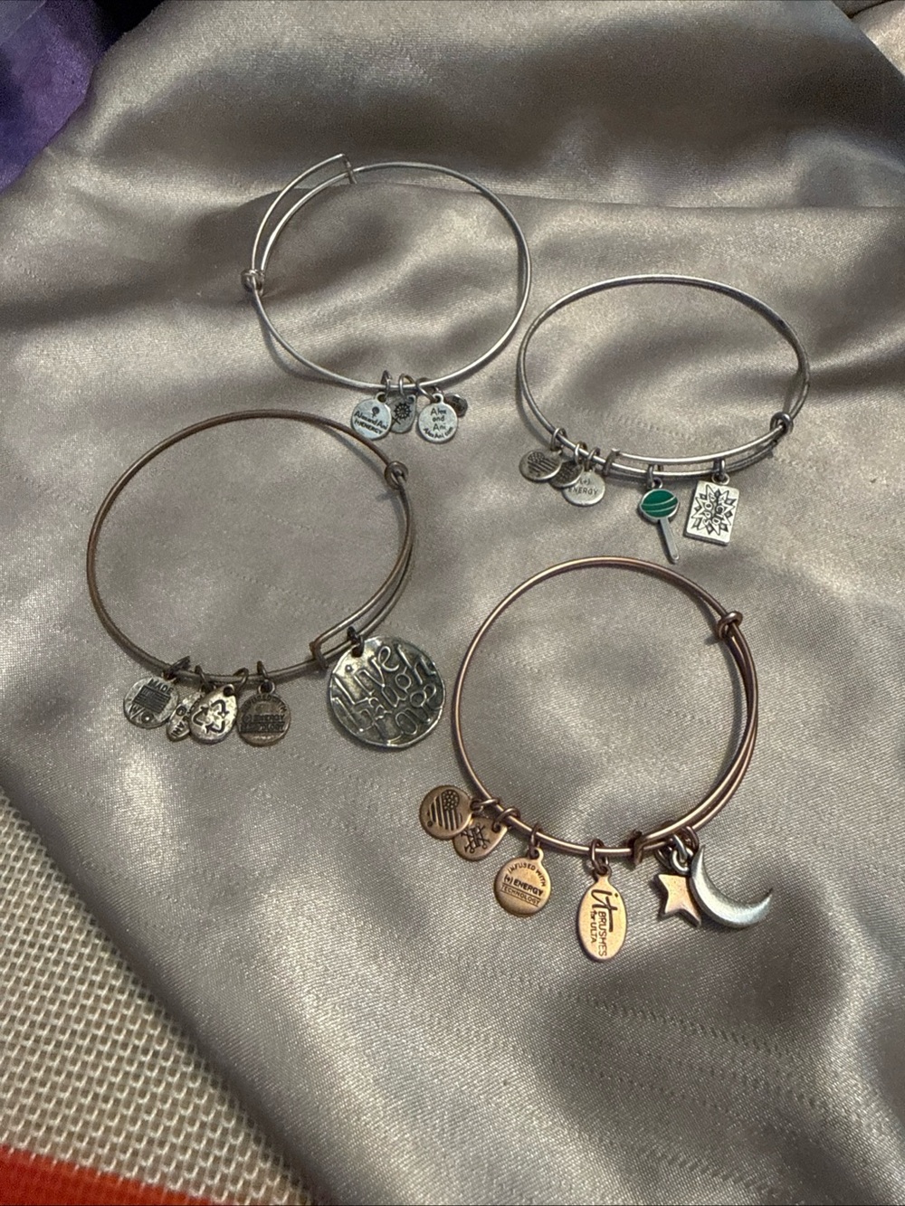 FOUR Adjustable ALEX & ANI Mixed-Metal Charm Bangle Bracelet -